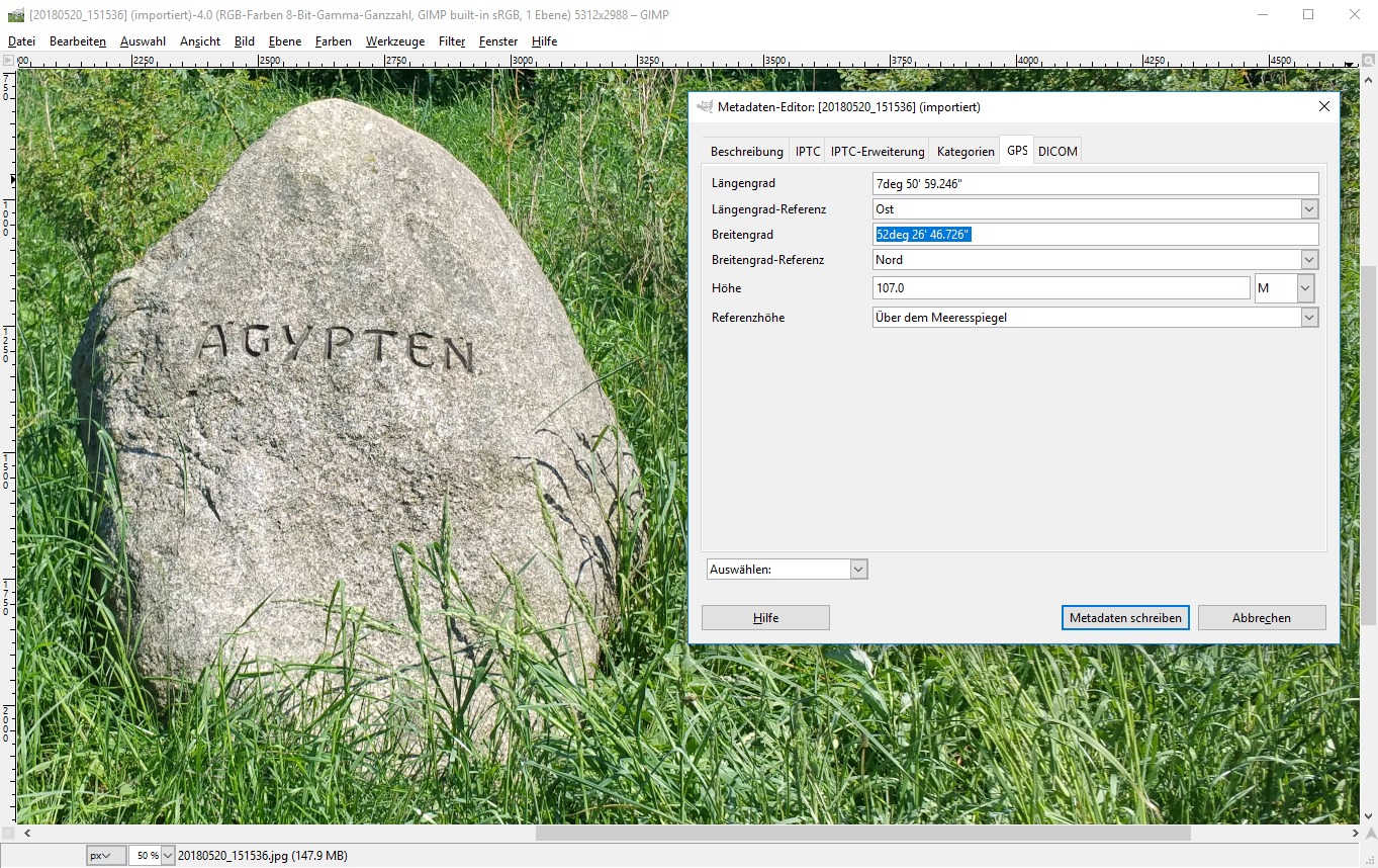 EXIF-Informationen bearbeiten in gimp